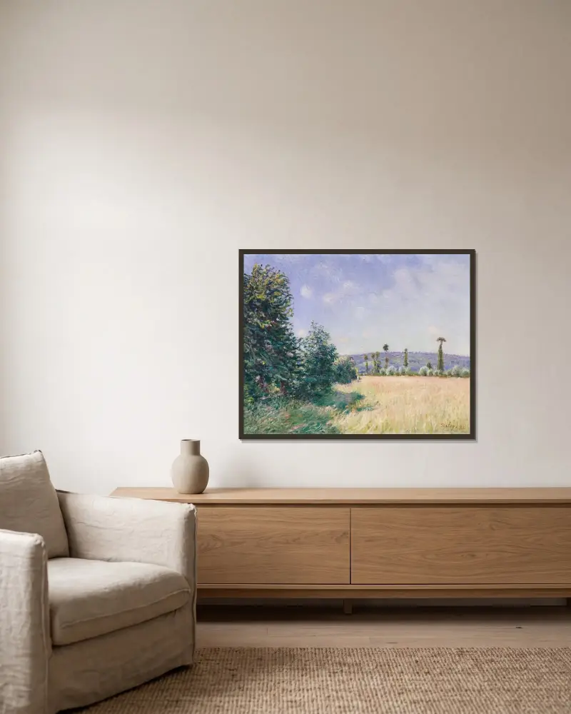 Sahurs Meadows in Morning Sun av Alfred Sisley inramad på en vägg