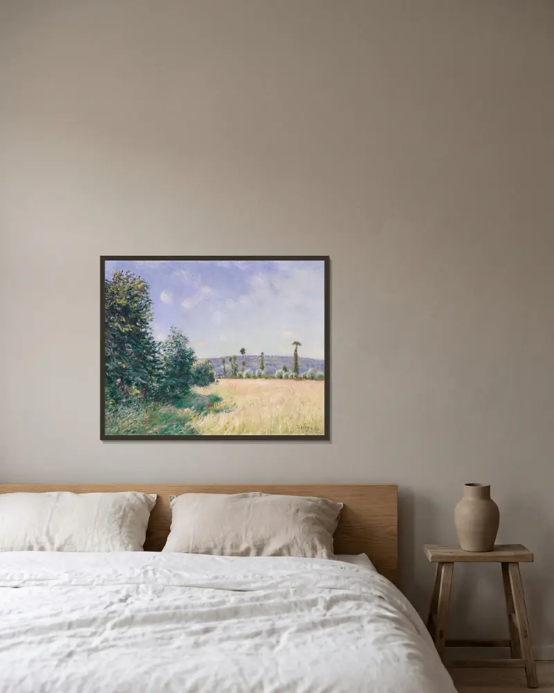 Sahurs Meadows in Morning Sun av Alfred Sisley inramad på en vägg