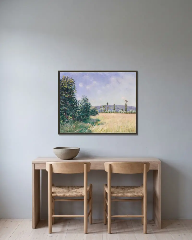 Sahurs Meadows in Morning Sun av Alfred Sisley inramad på en vägg
