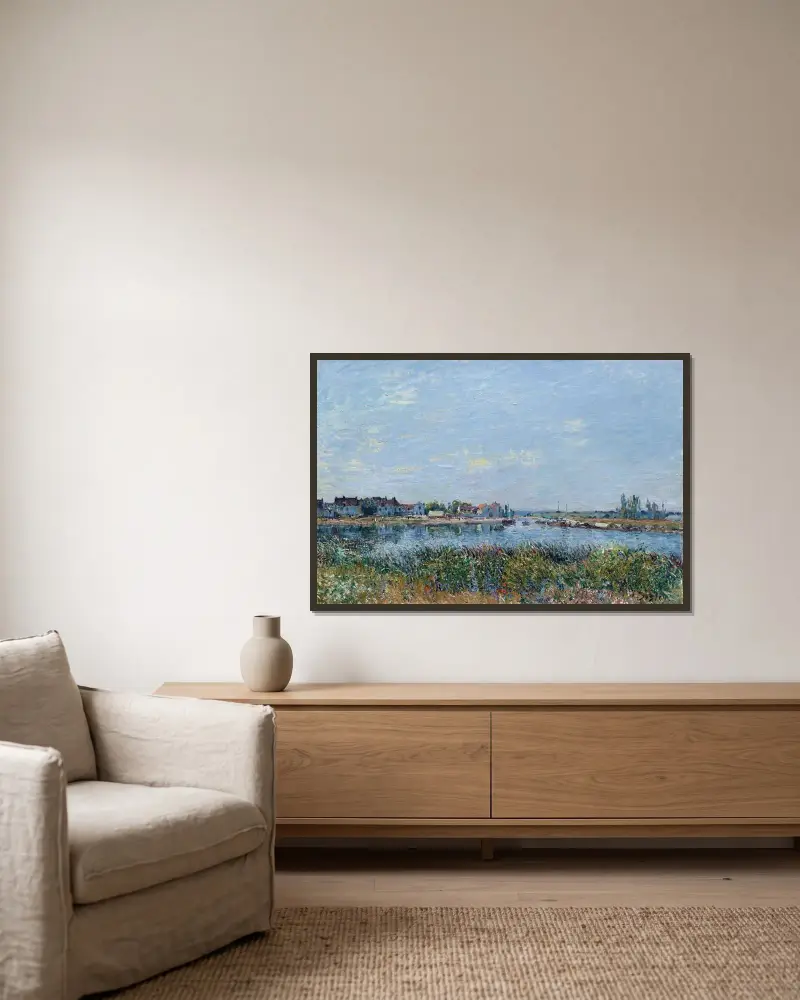 Saint-Mammès, Le Matin av Alfred Sisley inramad på en vägg