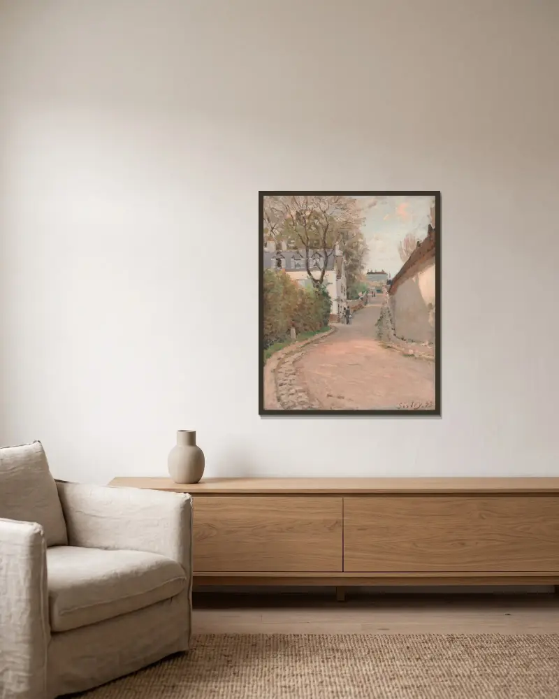 Straße in Ville-d'Array von Alfred Sisley gerahmt an einer Wand