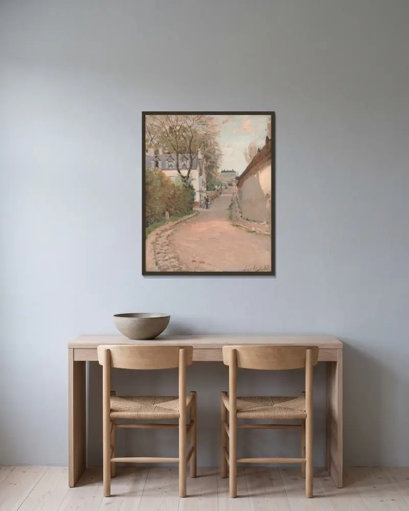 Straße in Ville-d'Array von Alfred Sisley gerahmt an einer Wand