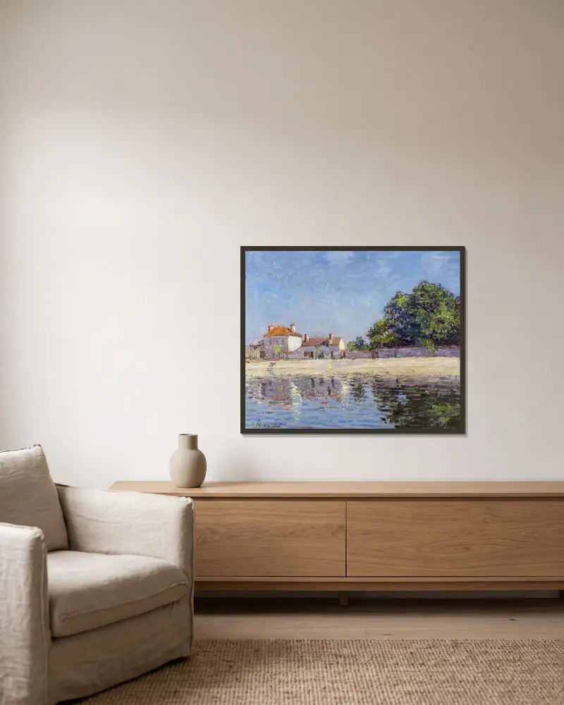 The River Loing at Saint-Mammes av Alfred Sisley inramad på en vägg