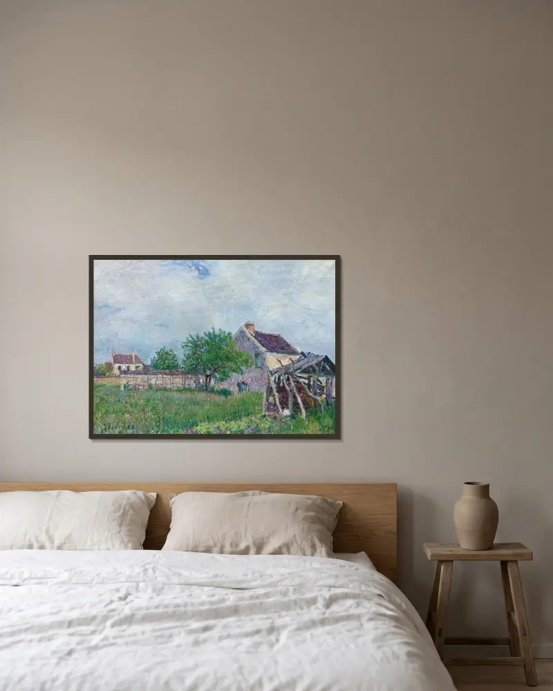 Vieille Chaumière Aux Sablons av Alfred Sisley inramad på en vägg