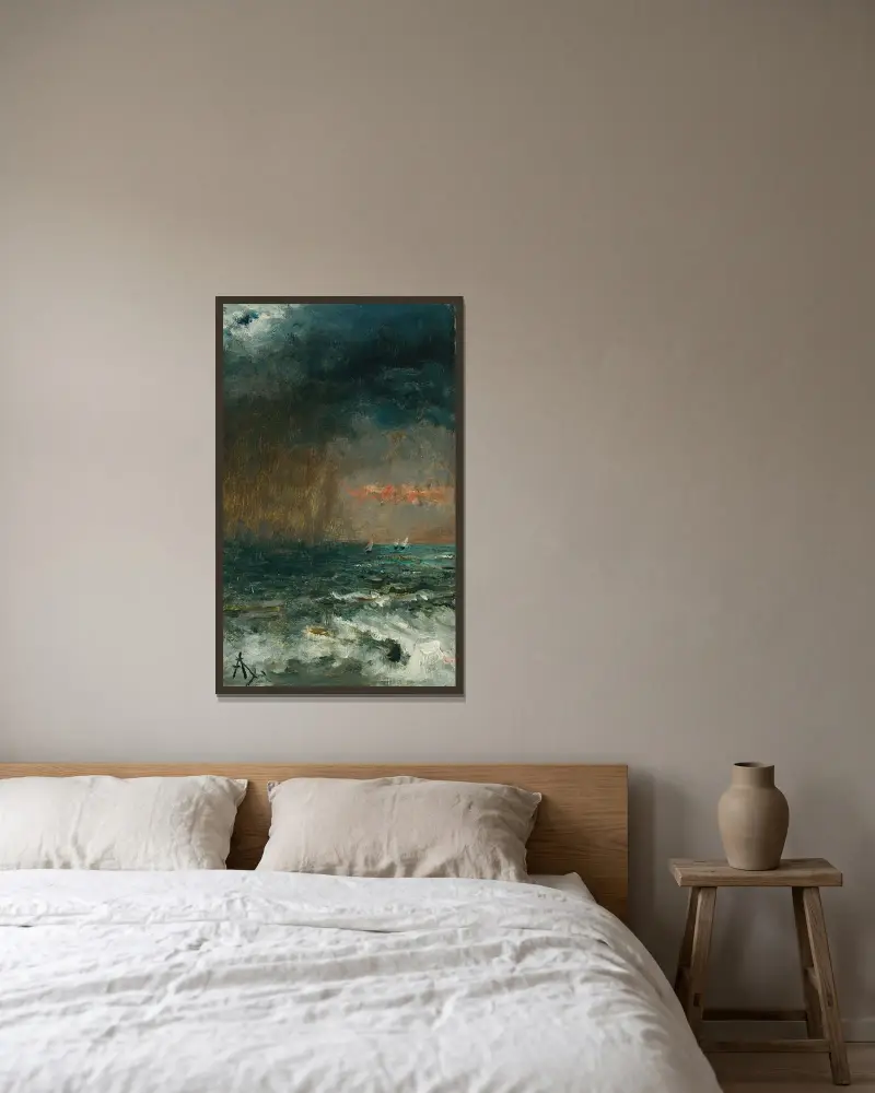 Storm på havet av Alfred Stevens inramad på en vägg