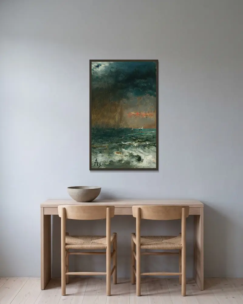 Storm på havet av Alfred Stevens inramad på en vägg