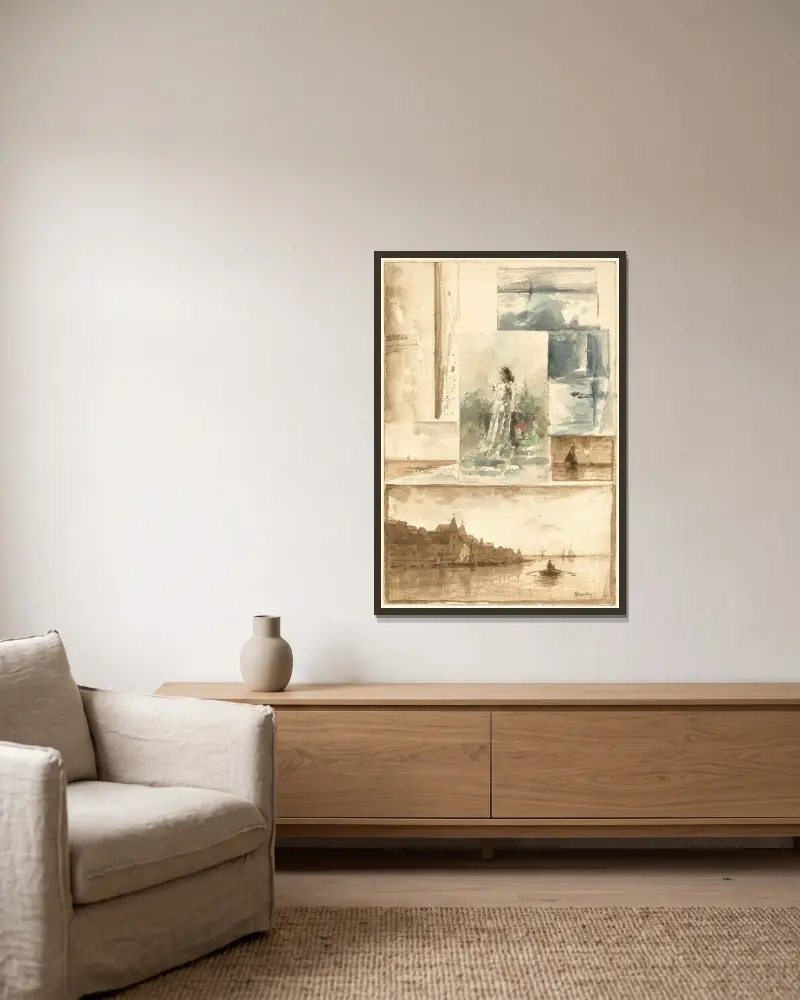 A Trompe l’oeil Collage av Alfred Stevens inramad på en vägg