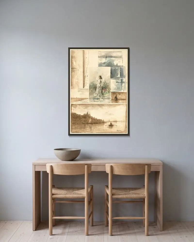 A Trompe l’oeil Collage av Alfred Stevens inramad på en vägg
