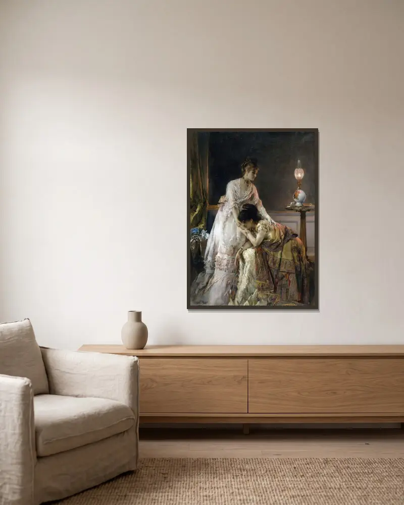 Nach dem Ball von Alfred Stevens gerahmt an einer Wand