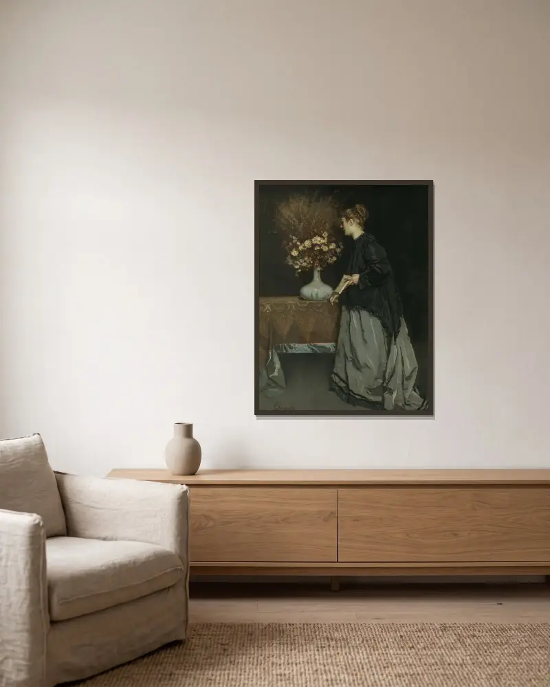 Herbstblumen von Alfred Stevens gerahmt an einer Wand