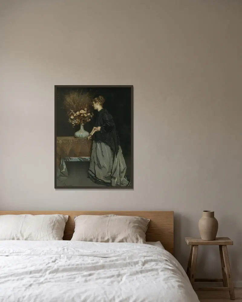 Herbstblumen von Alfred Stevens gerahmt an einer Wand