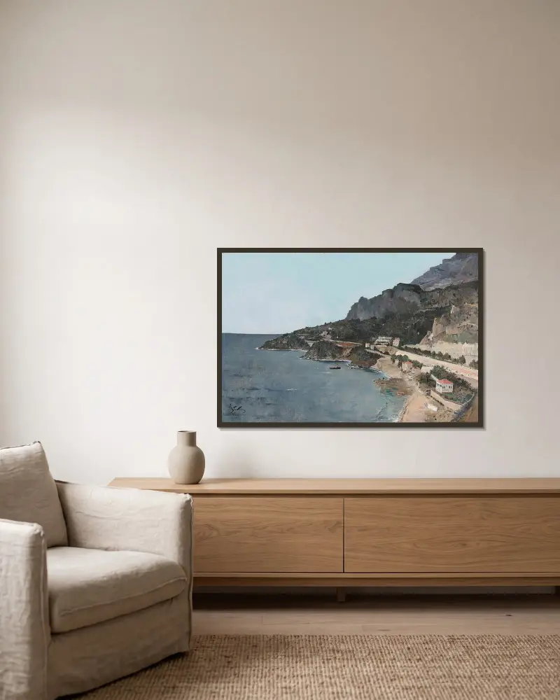 Cap d'Ail, vy från prinsens av Monaco palats av Alfred Stevens inramad på en vägg