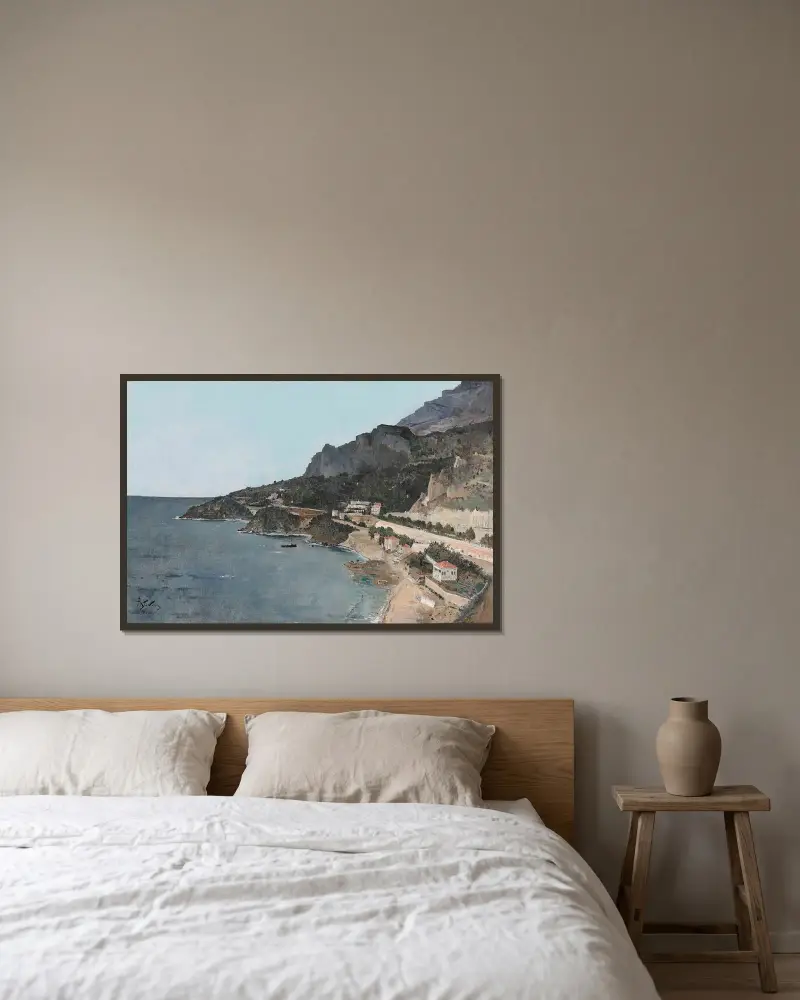 Cap d'Ail, vy från prinsens av Monaco palats av Alfred Stevens inramad på en vägg