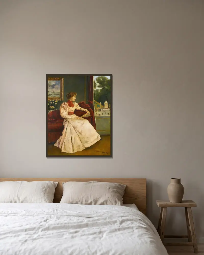 Chez soi av Alfred Stevens inramad på en vägg