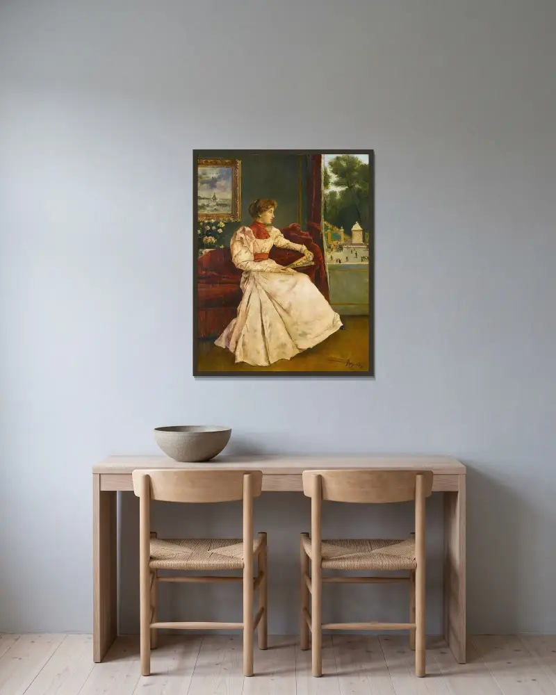 Chez soi av Alfred Stevens inramad på en vägg