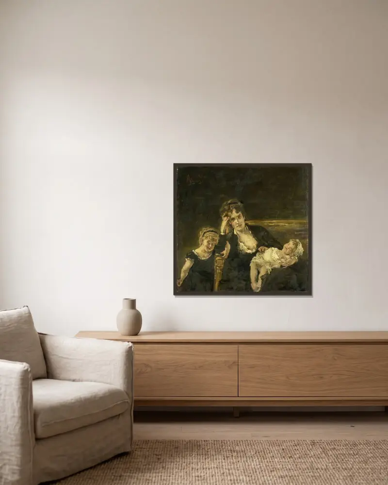 Die Witwe von Alfred Stevens gerahmt an einer Wand