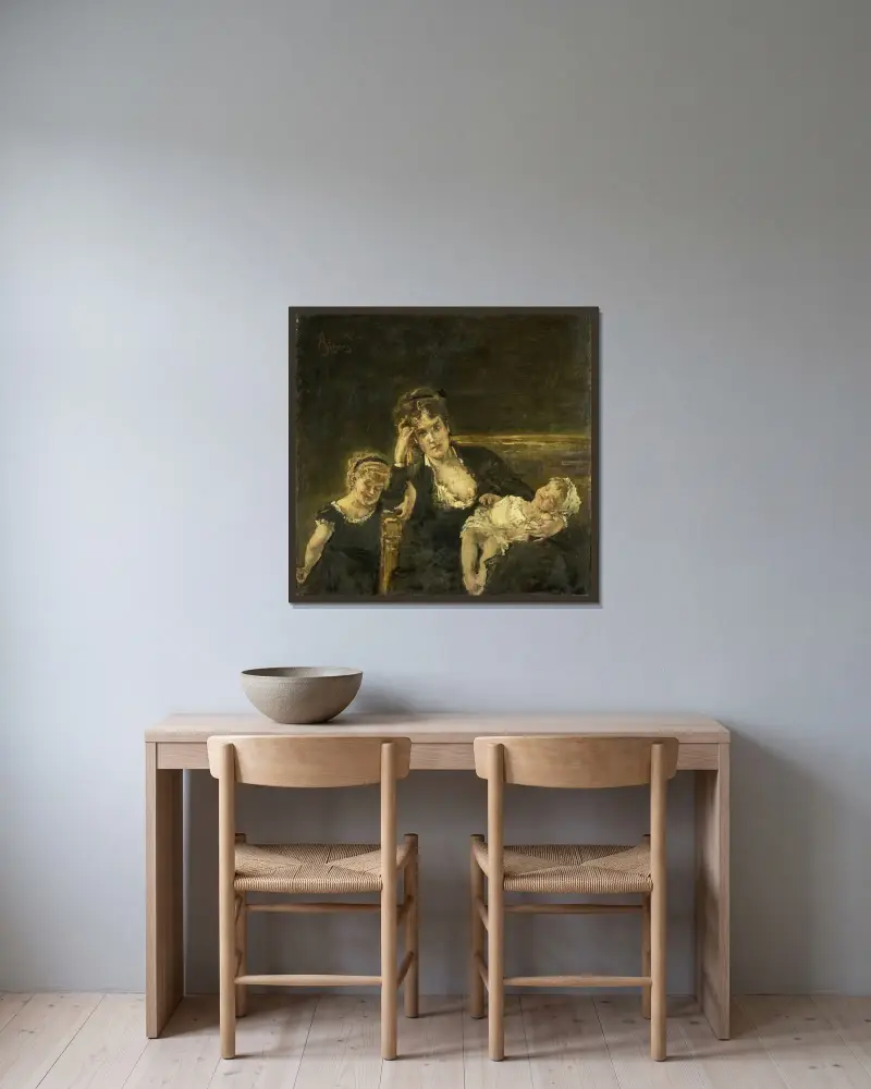 Die Witwe von Alfred Stevens gerahmt an einer Wand