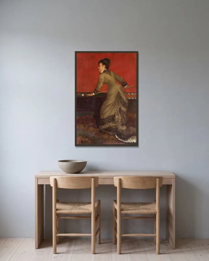 Elegant vid biljarden av Alfred Stevens inramad på en vägg