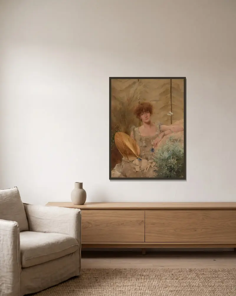 Fedora (Portrait of Sarah Bernhardt) av Alfred Stevens inramad på en vägg