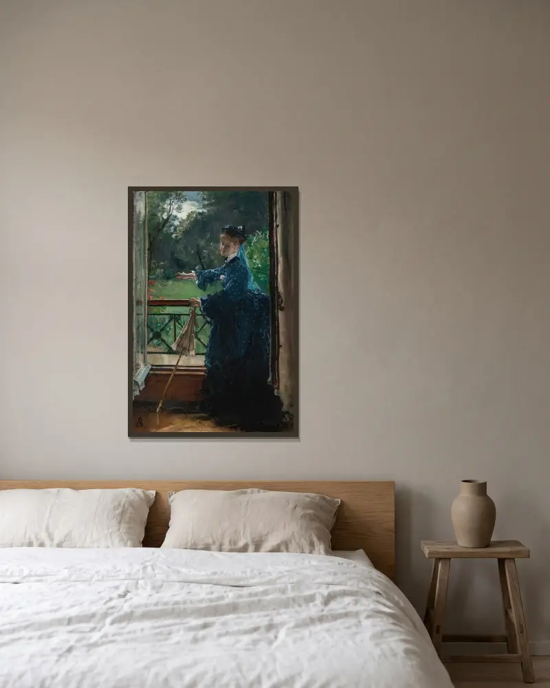 Frau auf dem Balkon von Alfred Stevens gerahmt an einer Wand