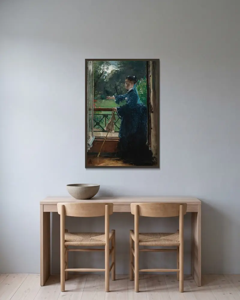 Frau auf dem Balkon von Alfred Stevens gerahmt an einer Wand