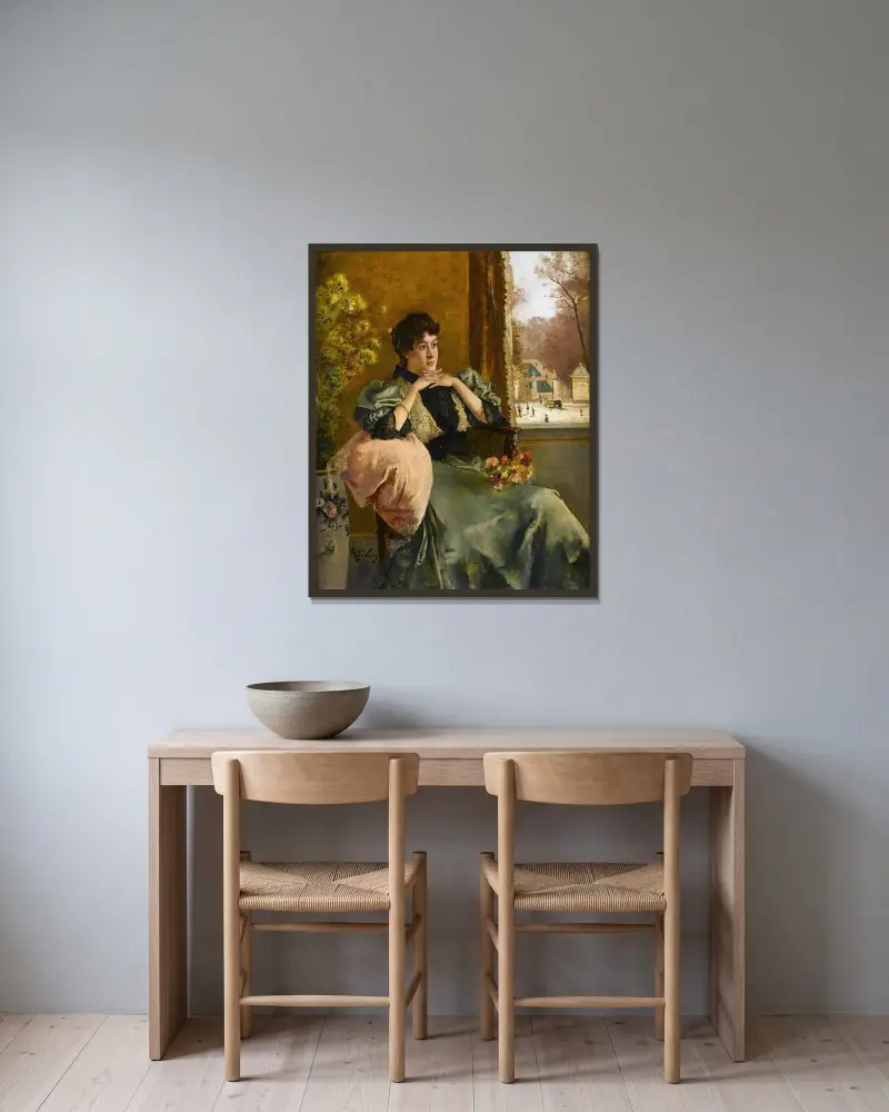 Tankfull kvinna vid ett fönster av Alfred Stevens inramad på en vägg