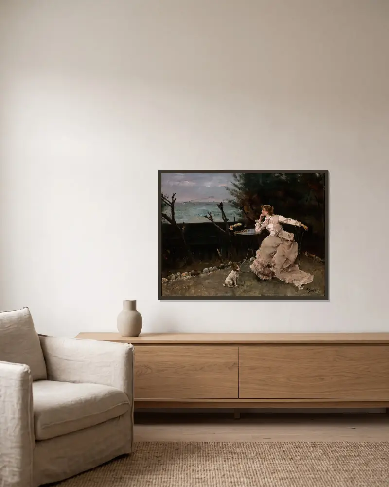 V hlubokých myšlenkách, Alfred Stevens v rámu na stěně