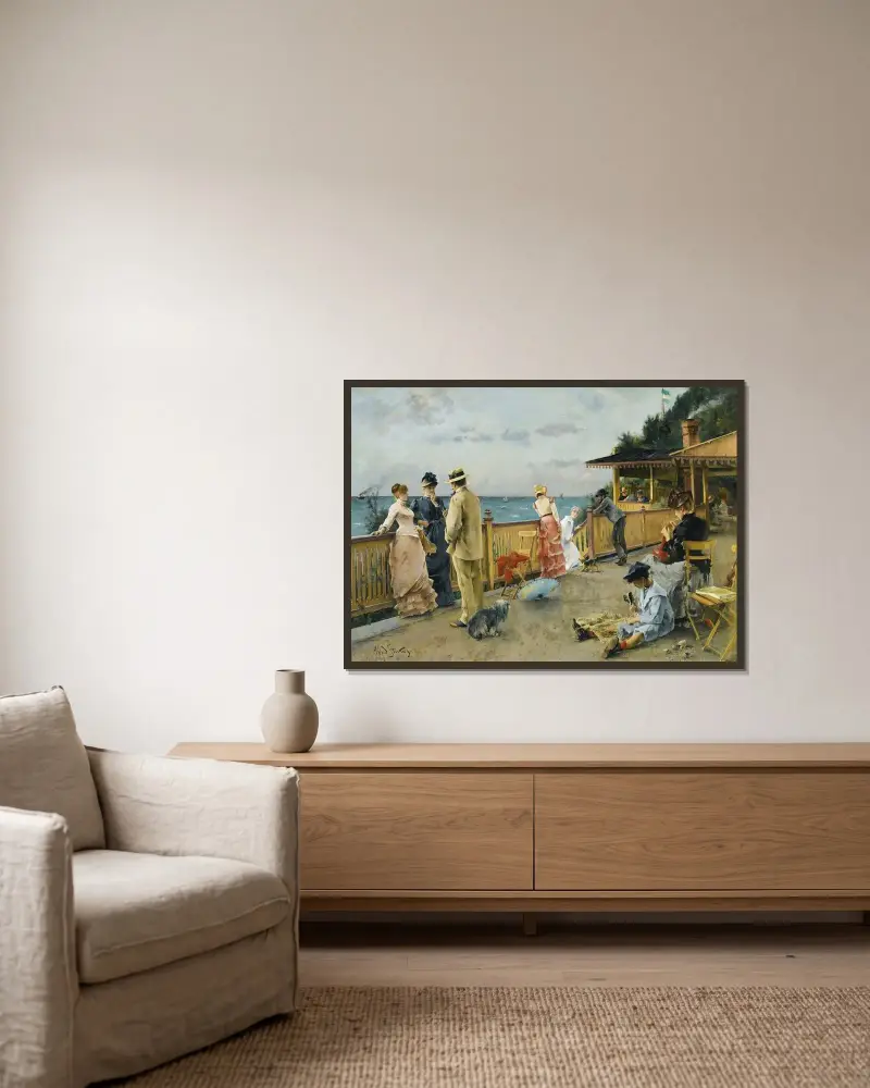 Villan vid klipporna i Sainte-Adresse av Alfred Stevens inramad på en vägg