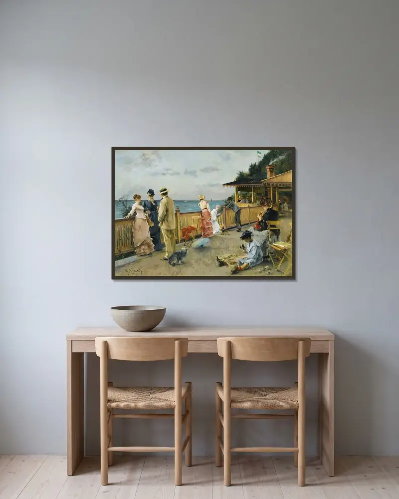 Villan vid klipporna i Sainte-Adresse av Alfred Stevens inramad på en vägg