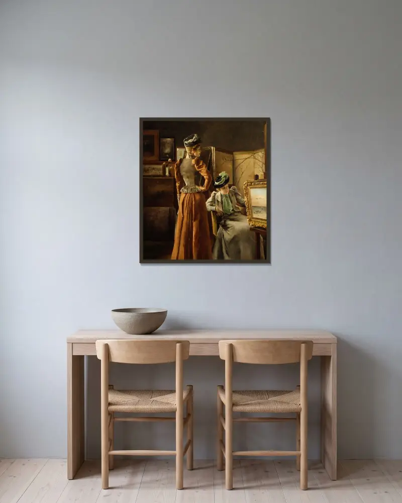 Blick på en tavla av Alfred Stevens inramad på en vägg