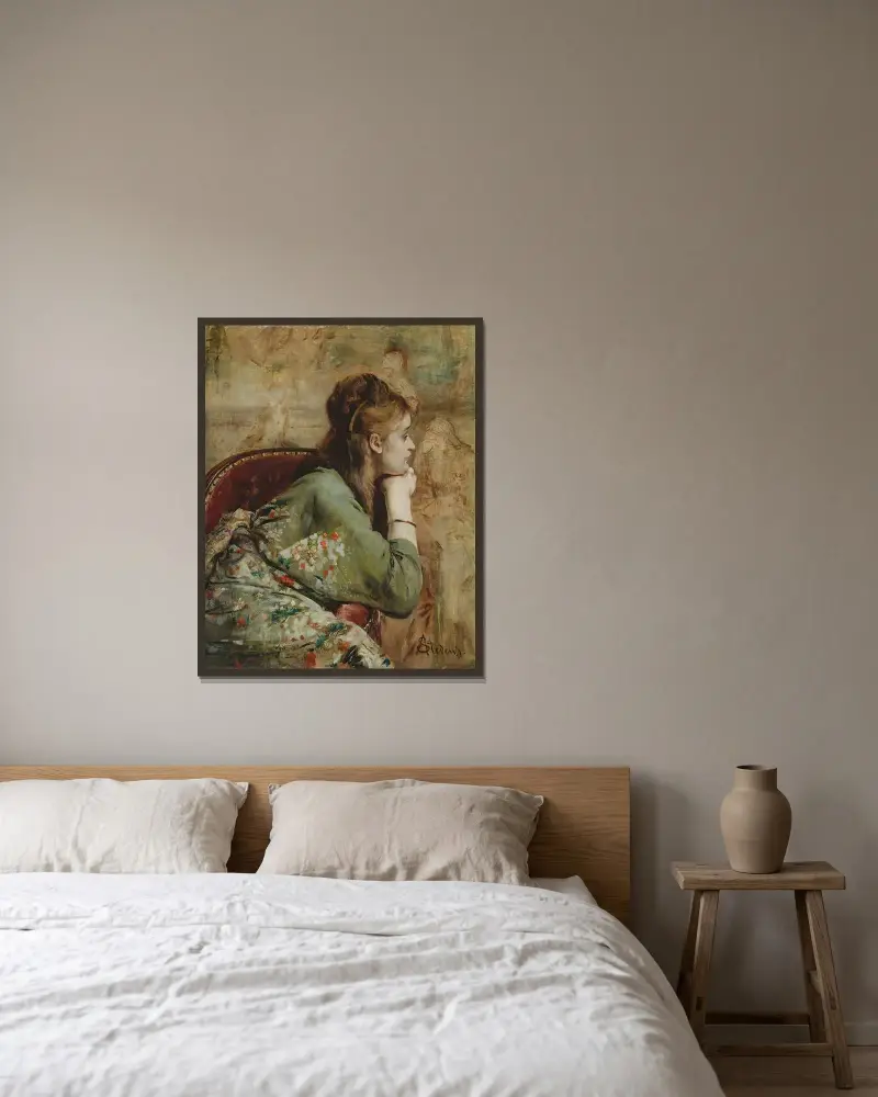 Meditation av Alfred Stevens inramad på en vägg