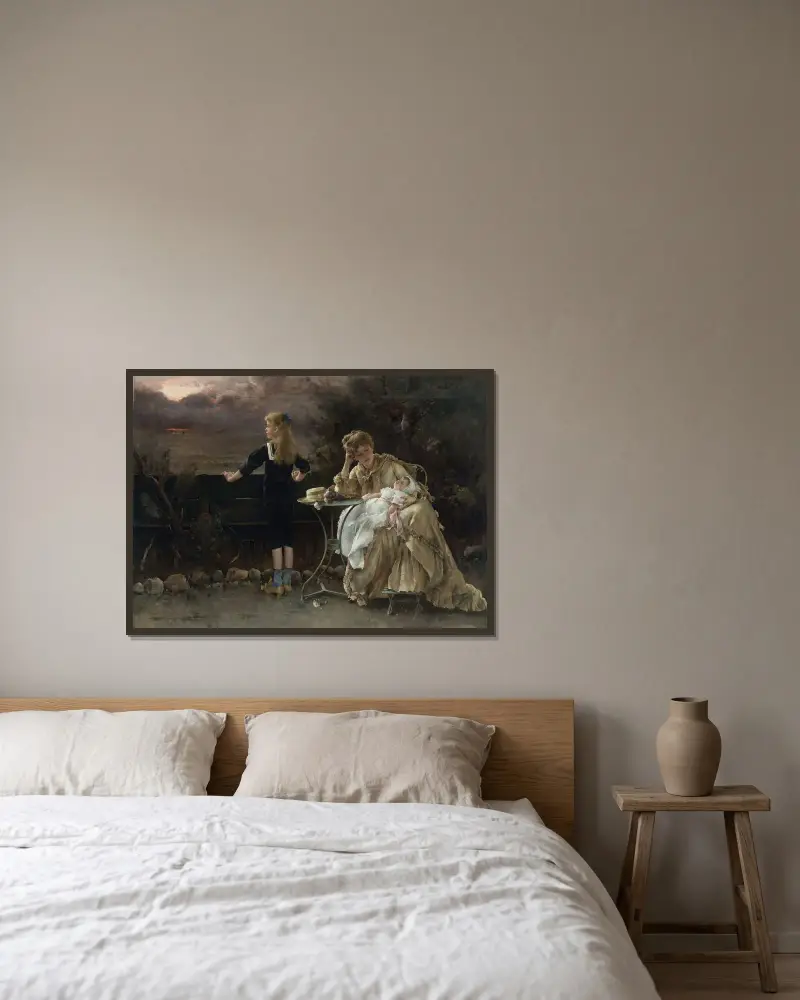 Mor och barn av Alfred Stevens inramad på en vägg