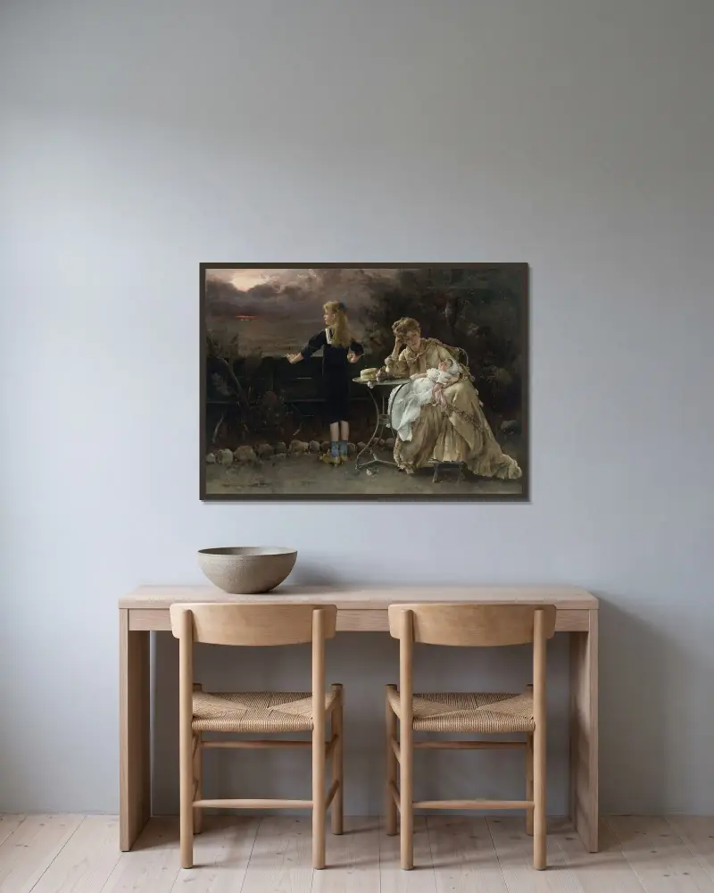 Mor och barn av Alfred Stevens inramad på en vägg