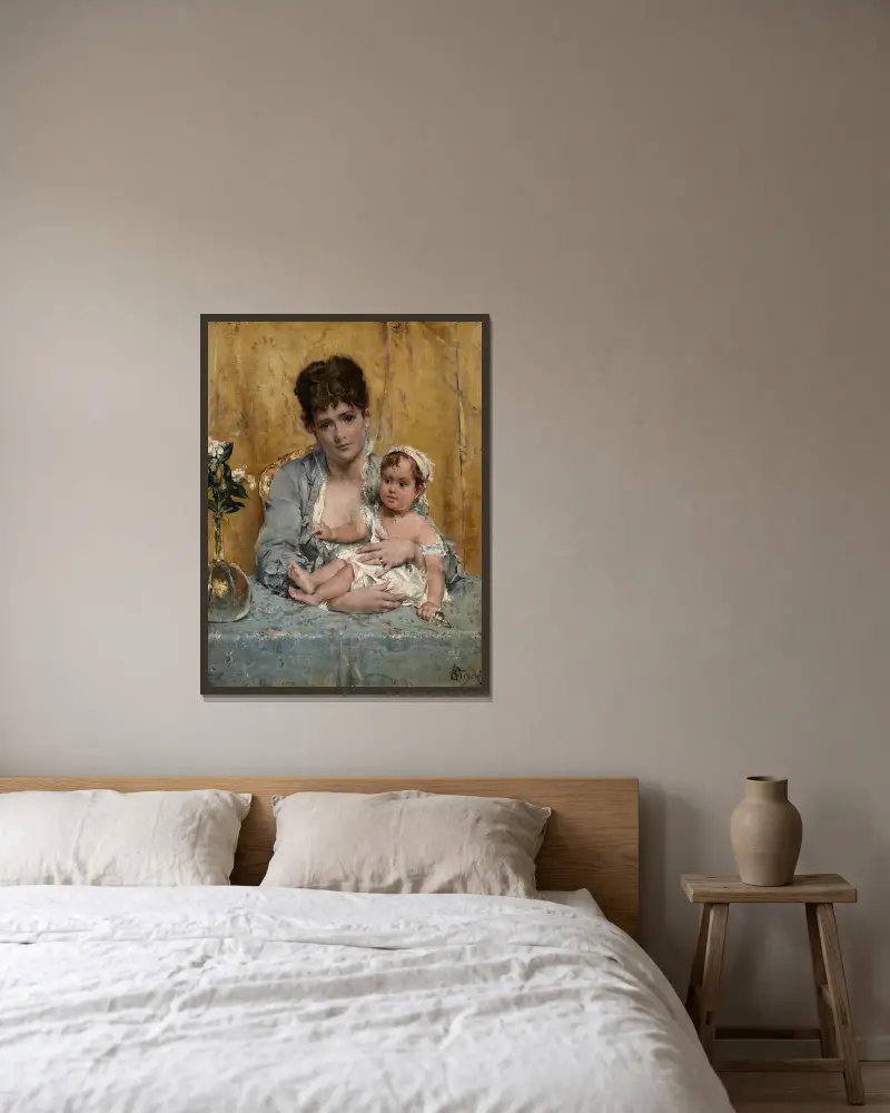 Mutter und Kind von Alfred Stevens gerahmt an einer Wand