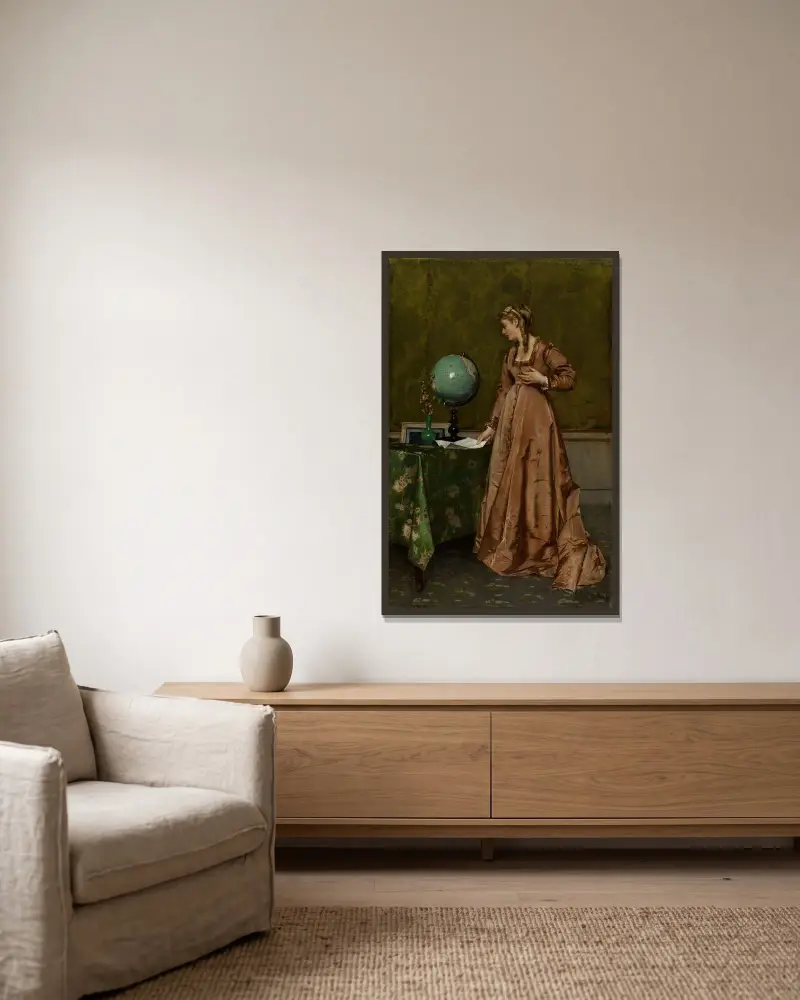 Nachrichten aus der Ferne von Alfred Stevens gerahmt an einer Wand