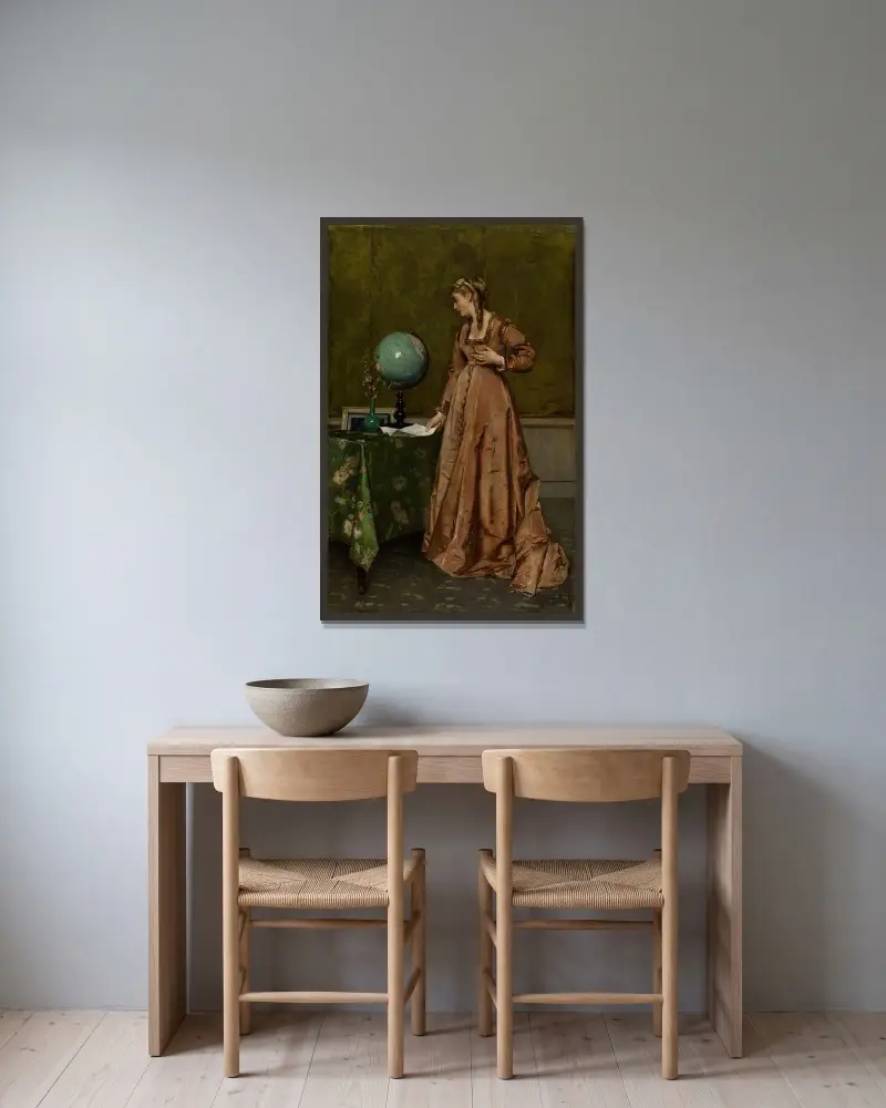 Nachrichten aus der Ferne von Alfred Stevens gerahmt an einer Wand