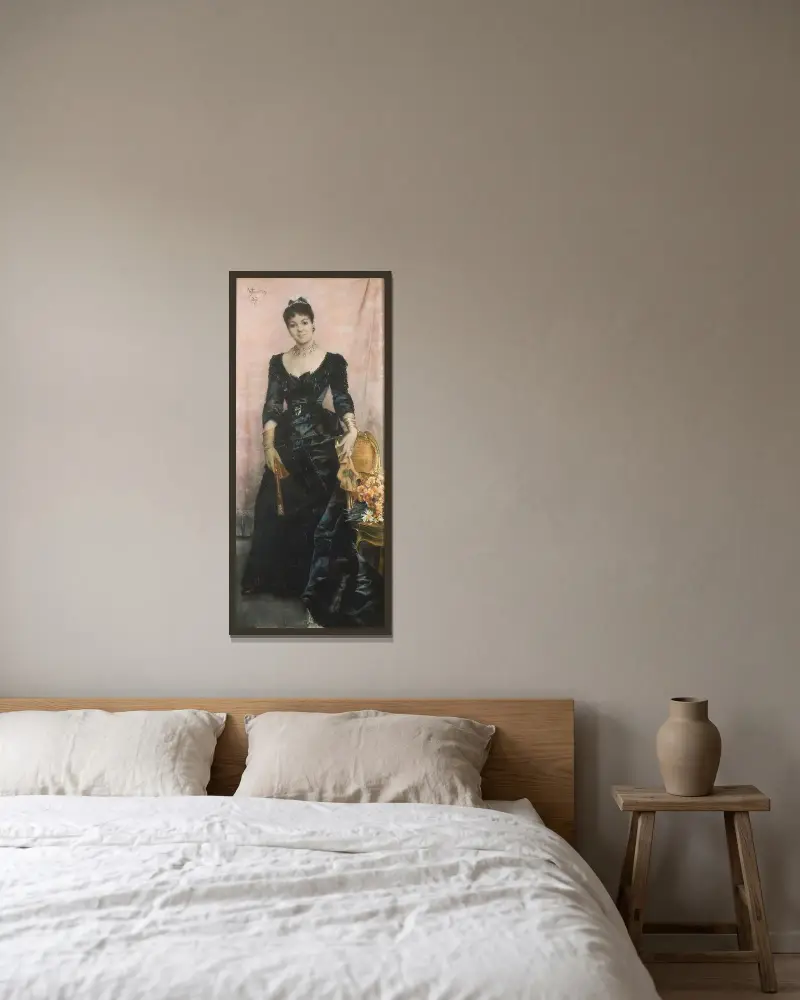 Porträtt av baronessan du Mesnil de Saint-Front av Alfred Stevens inramad på en vägg