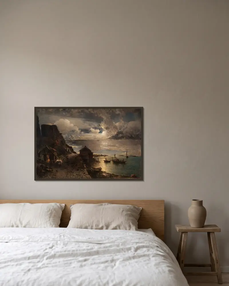 Moonlight, Fjällbacka av Alfred Wahlberg inramad på en vägg