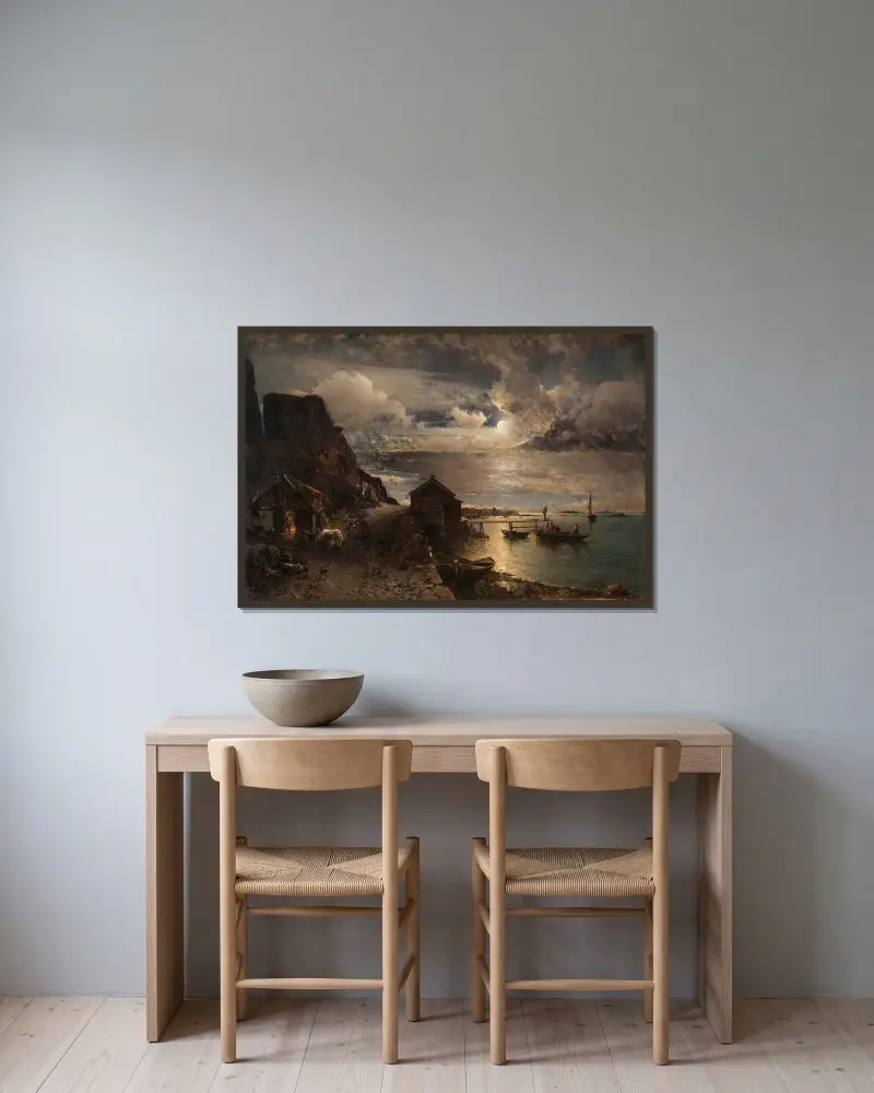 Moonlight, Fjällbacka av Alfred Wahlberg inramad på en vägg