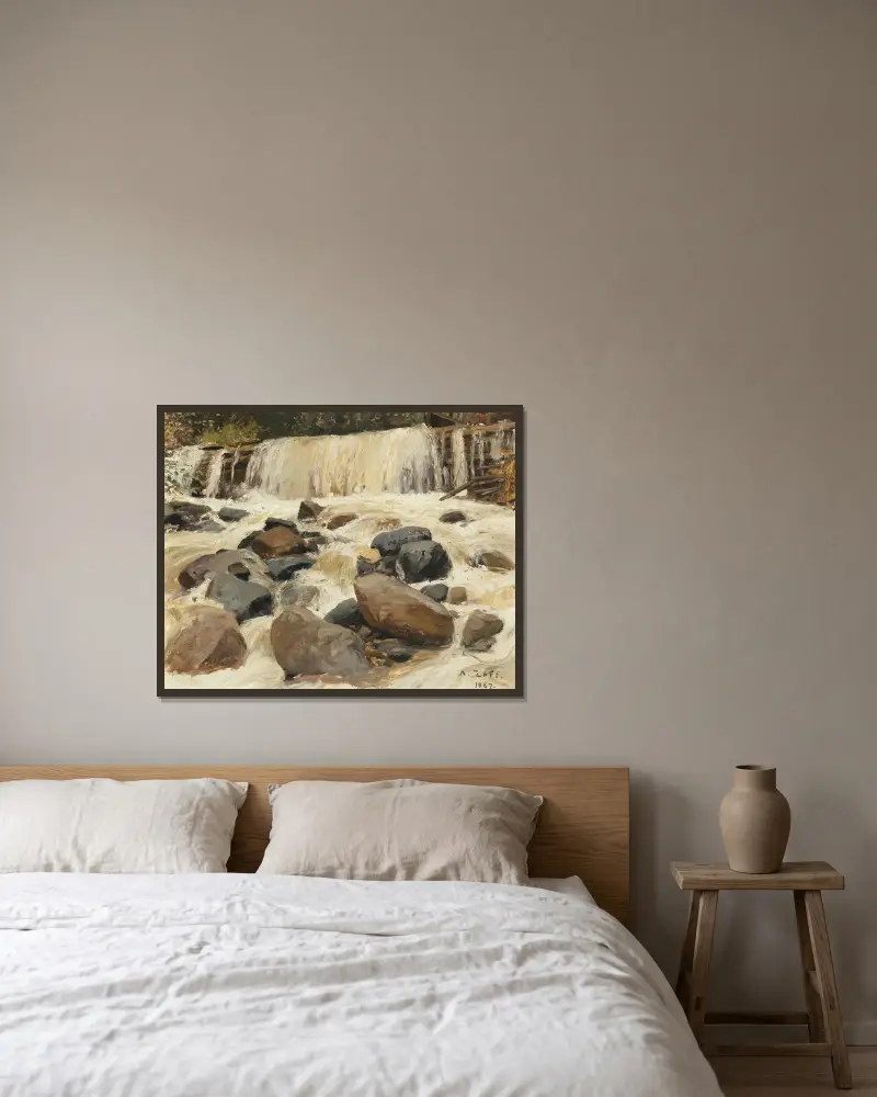 Ein Fluss mit Damm von Alfred Zoff gerahmt an einer Wand