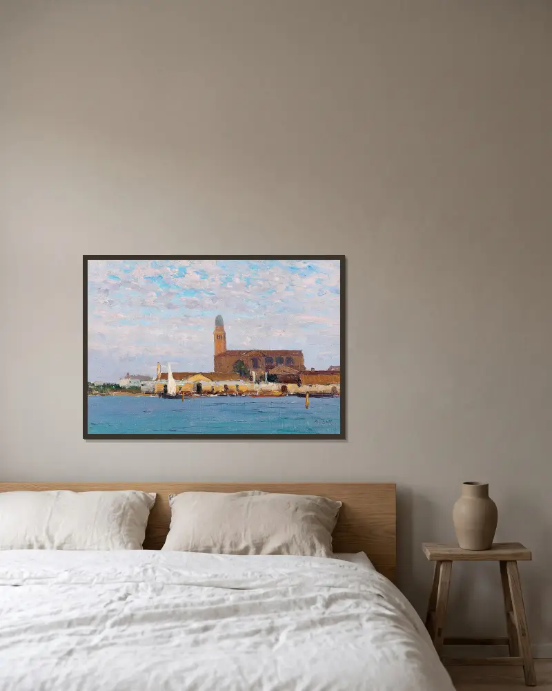 Vy över katedralen i Chioggia av Alfred Zoff inramad på en vägg
