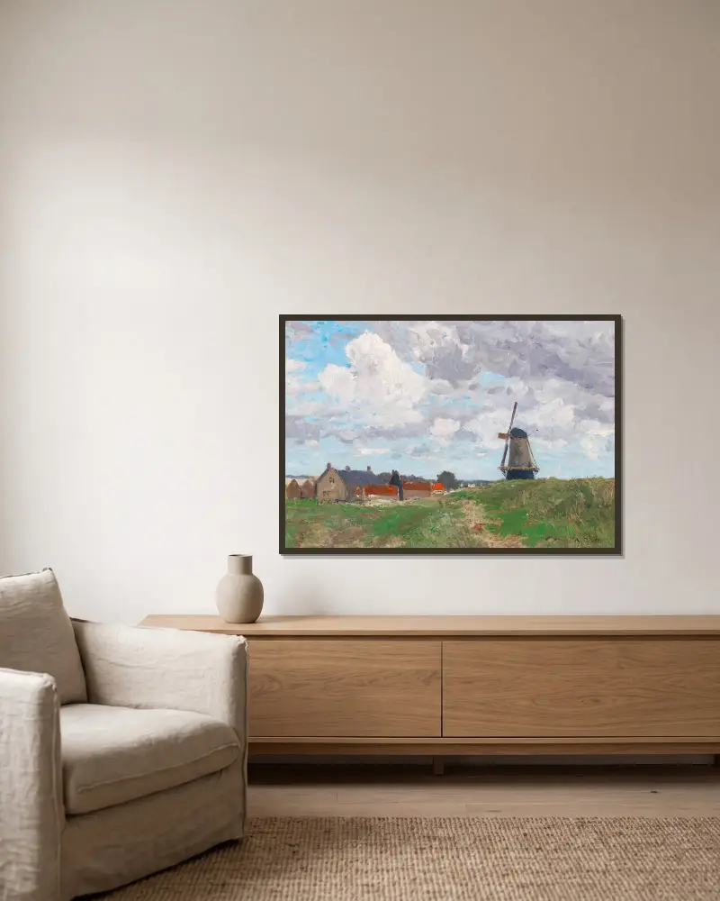 A windmill in Vlissingen av Alfred Zoff inramad på en vägg