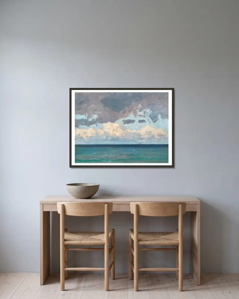 Wolken über dem Meer von Alfred Zoff gerahmt an einer Wand