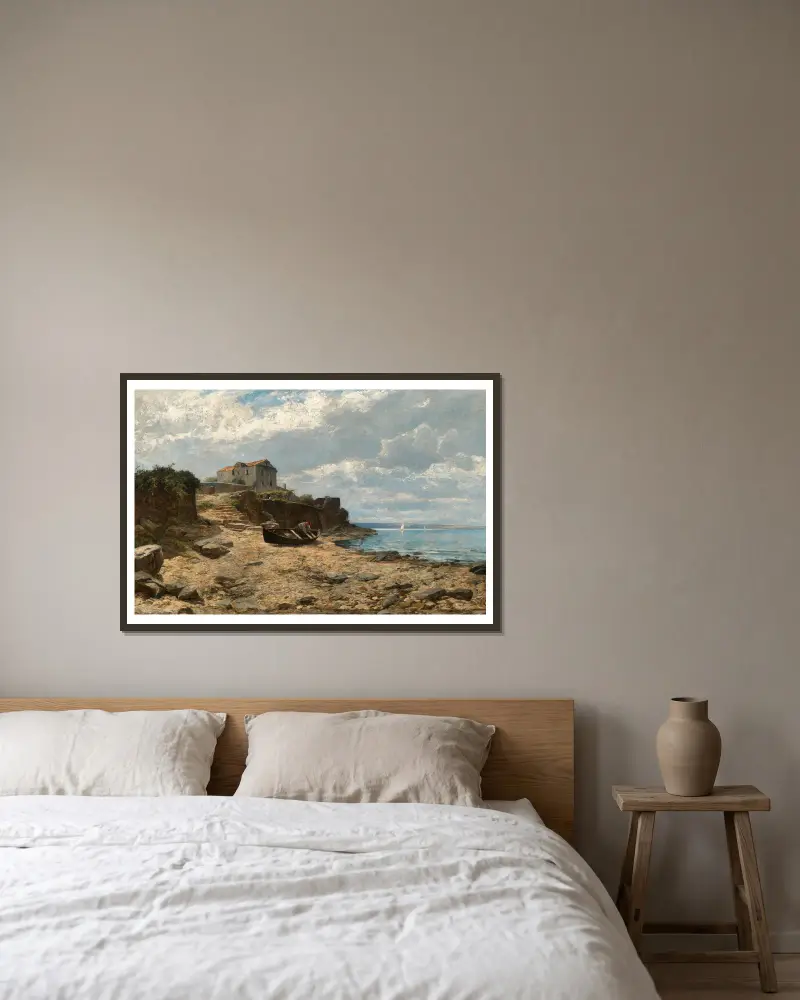 Fischer am Ufer von Valascu von Alfred Zoff gerahmt an einer Wand