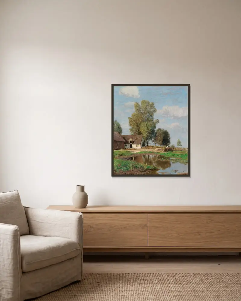 Lantlig idyll av Alfred Zoff inramad på en vägg