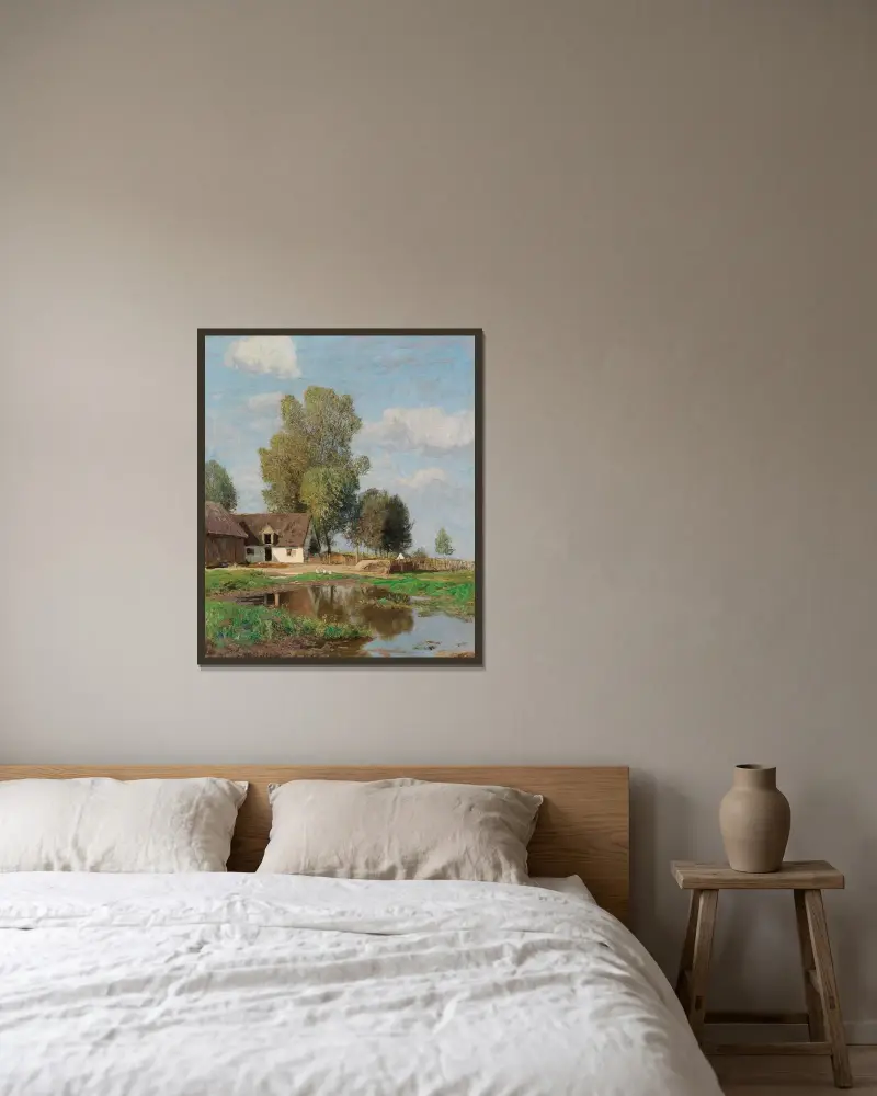 Lantlig idyll av Alfred Zoff inramad på en vägg