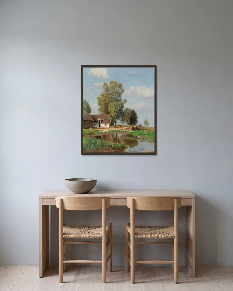 Lantlig idyll av Alfred Zoff inramad på en vägg