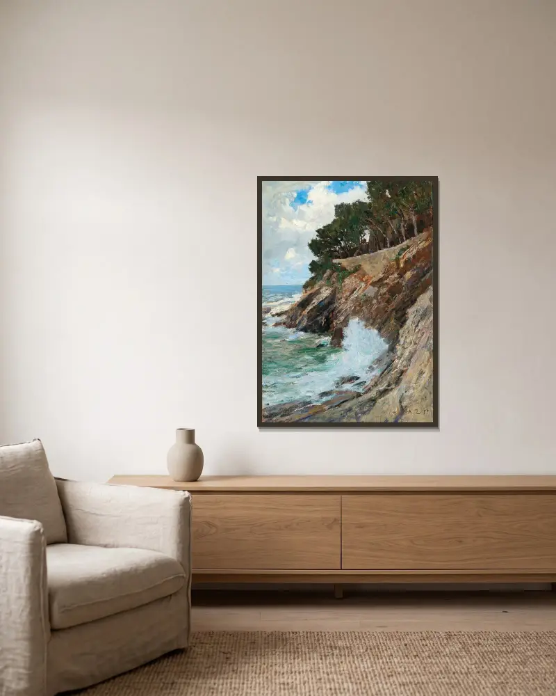 Ansicht der Küste von Nervi von Alfred Zoff gerahmt an einer Wand