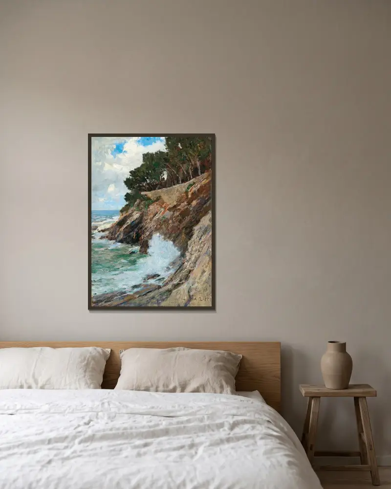 Ansicht der Küste von Nervi von Alfred Zoff gerahmt an einer Wand