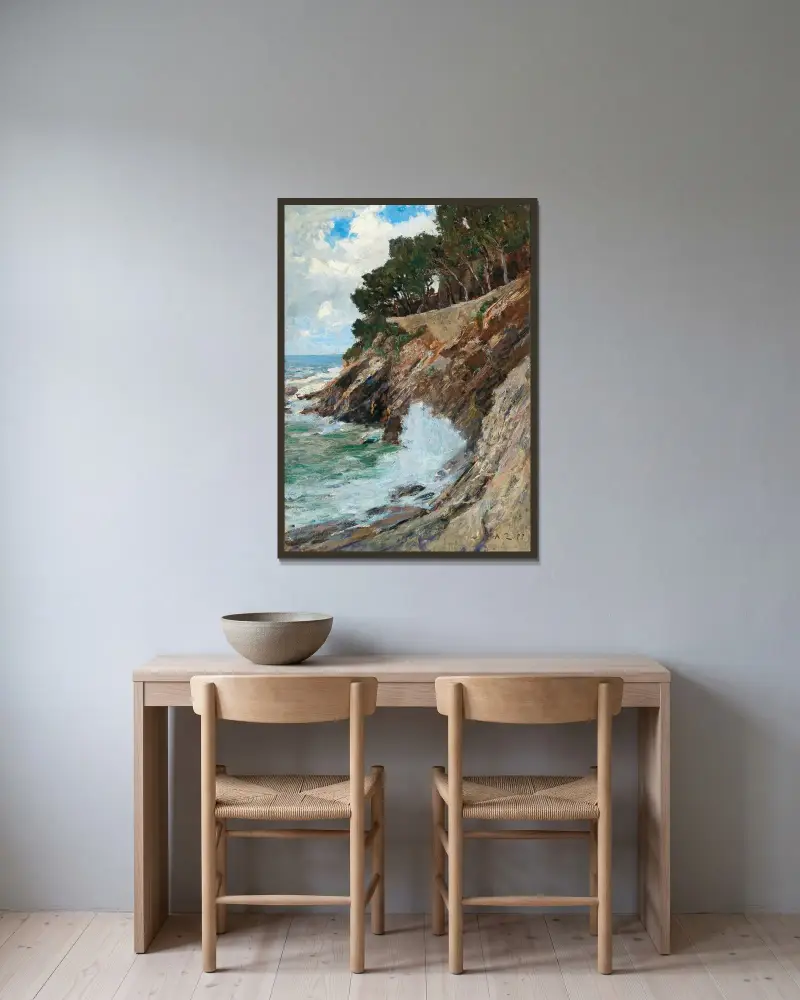 Ansicht der Küste von Nervi von Alfred Zoff gerahmt an einer Wand
